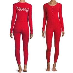 WILDFOX Red Merry Pajama Thermal Onesie NWOT Med